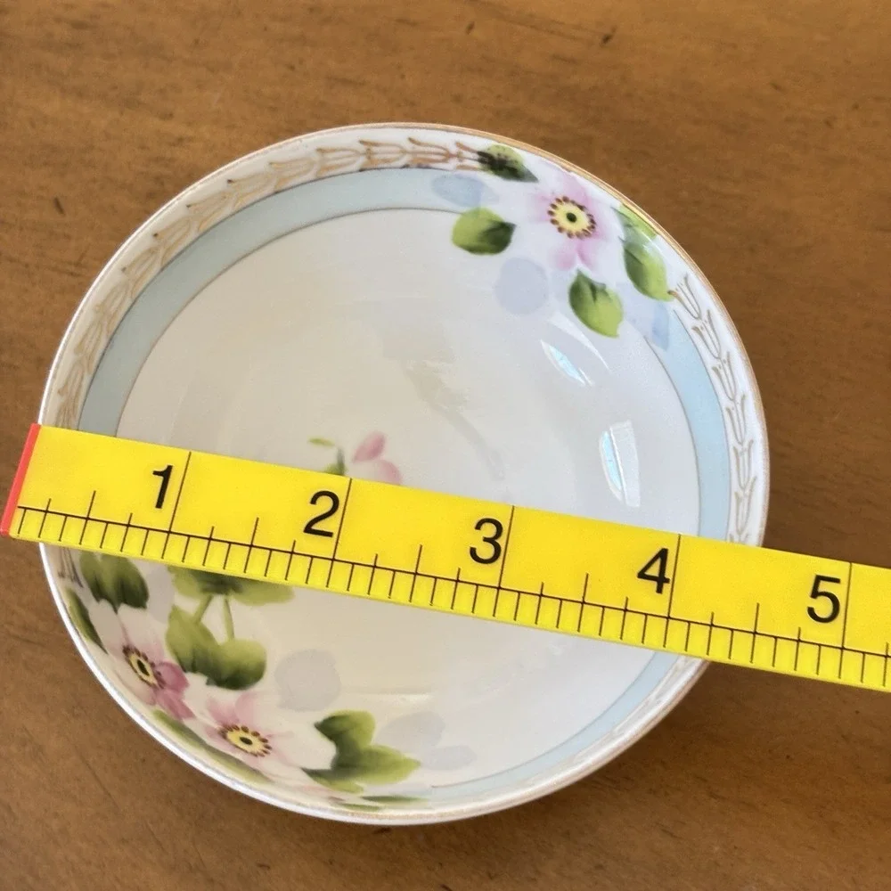 Antique Nippon Hand Painted Floral Footed Bowl w Ladle Berry Set 1900s Gold Trim